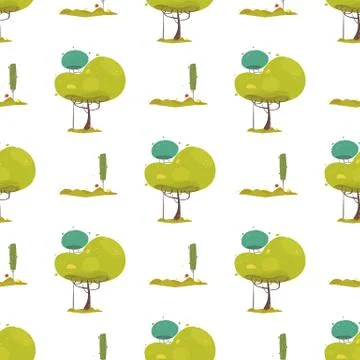 Eco Friendly Seamless Pattern with Green Trees Stock Illustration