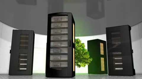 Eco-friendly server room, technology, rack, tree. Video stock 11259675