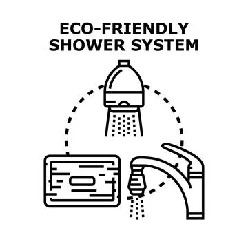 Eco friendly shower system saving water and energy Stock Illustration