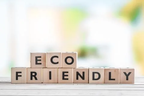 Eco friendly sign on a table Stock Photos