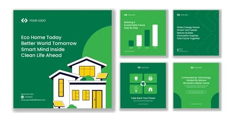 Eco Friendly Smart Home Flat Cartoon Hand Drawn Background Illustration for.. Stock Illustration