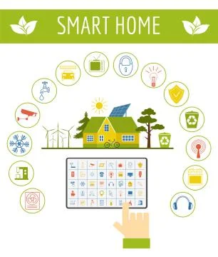 Eco friendly smart house concept. Infographic template. Flat style design Stock Illustration