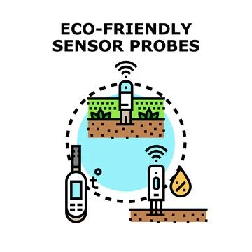 Eco friendly smart sensor probes monitoring environmental conditions Stock Illustration