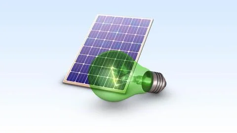 Eco Friendly Solar Panel with Glowing Green Bulb 스톡 일러스트