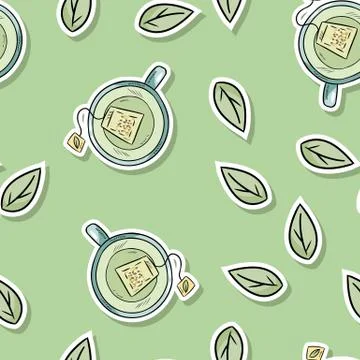 Eco friendly spa seamless pattern with green tea and leaves. Go green living Stock Illustration