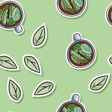 Eco friendly spa seamless pattern with herbal tea and leaves. Go green living Stock Illustration