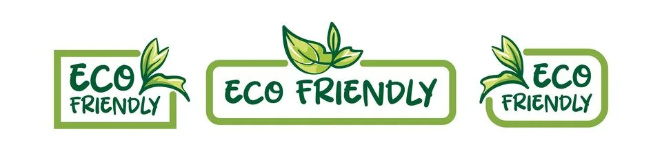Eco-friendly sticker set. Vector illustration in sketch style. Green leaves of Stock Illustration