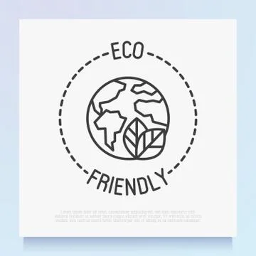 Eco friendly symbol for packaging. Thin line icon with Earth and leaf Stock Illustration
