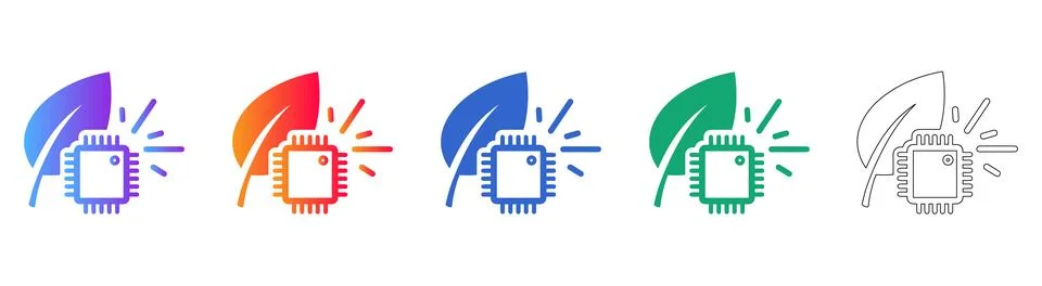 Eco Friendly Tech Chip Leaf Icon Collection Stock Illustration
