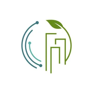 Eco friendly tech green building technology logo design vector icon symbol Stock Illustration