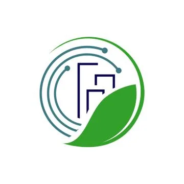 Eco friendly tech green building technology logo design vector icon symbol Stock Illustration