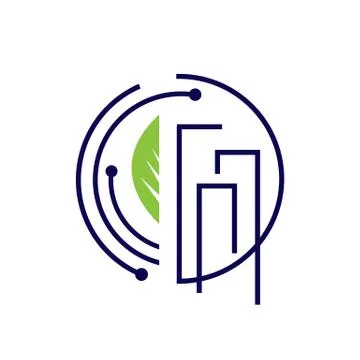 Eco friendly tech green building technology logo design vector icon symbol Stock Illustration