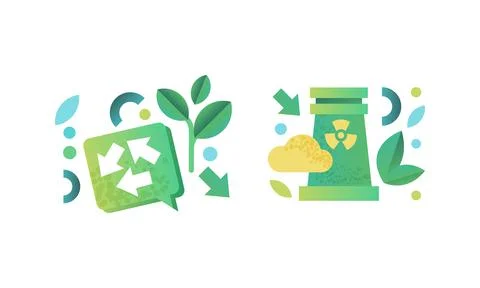 Eco Friendly Technologies Icons Set, Green Energy and Environment Protection Ilustración de archivo