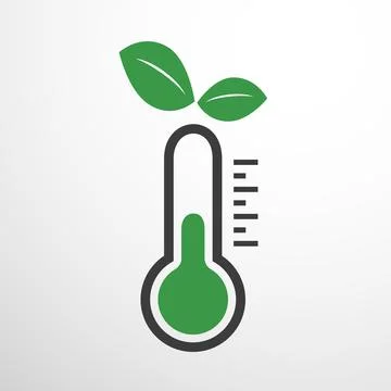 An eco-friendly thermometer concept icon featuring green leaves, symbolizin.. Stock Illustration