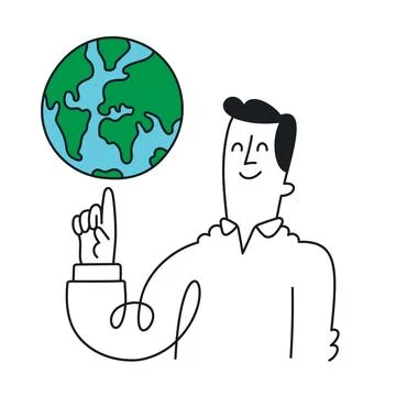 Eco-Friendly Thinker: A Man Contemplating the Earth - Doodle Style with an .. Stock Illustration