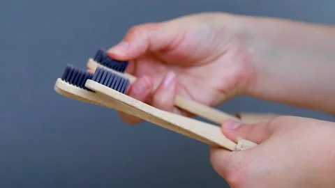 Eco-friendly toothbrushes. Stock Footage 169621196