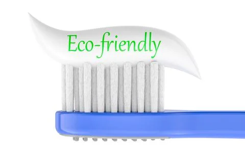 Eco-friendly toothpaste on blue toothbrush. 3D rendering Stock Illustration