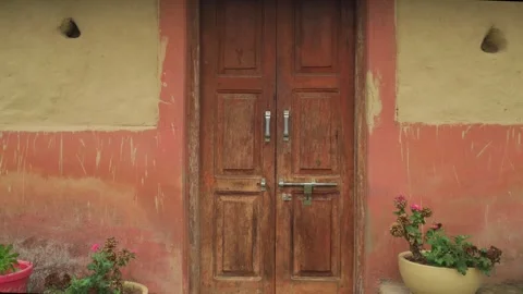 Eco friendly traditional mud house Himalayan homestay Stock Footage 339944515
