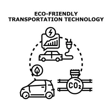 Eco friendly transportation technology concept line illustration Stock Illustration