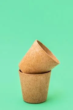 Eco-friendly type of cup - cone cups made from waffle on green background 库存照片