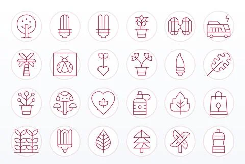 Eco Friendly Vector Icon Set with 24 Thin Line 64x64 Pixel Aligned Graphics Stock Illustration
