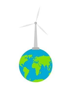 Eco-friendly vector illustration of the Earth with a wind turbine, symboliz.. Stock Illustration
