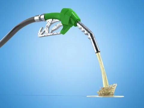 Eco Fuel concept nozzle pump with hose 3d render on blue background Illustrazione stock