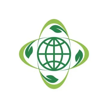 Eco Globe Leaf Logo Design with Green Sustainability Nature Symbol Stock Illustration
