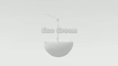 Eco Green Concept Animation with Wind Turbine and Floating Island Stock Footage 331049556
