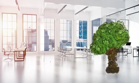 Eco green environment concept presented by tree as working mechanism or engine Stock Illustration