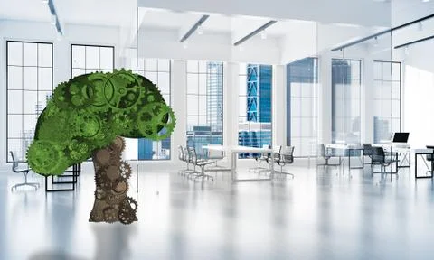 Eco green environment concept presented by tree as working mechanism or engine Illustrazione stock