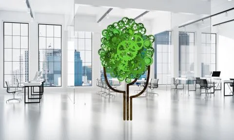 Eco green environment concept presented by tree as working mechanism or engine Stock Illustration