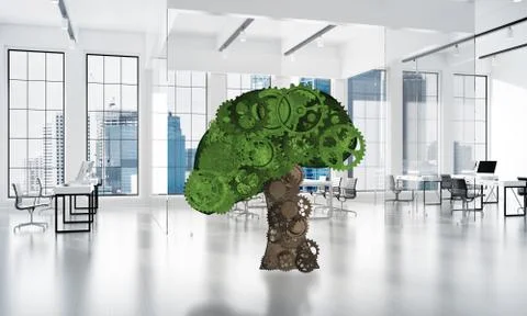 Eco green environment concept presented by tree as working mechanism or engine Stock Illustration