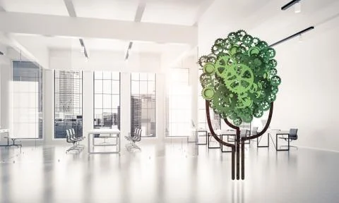 Eco green environment concept presented by tree as working mecha Stock Illustration