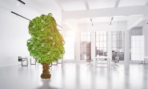 Eco green environment concept presented by tree as working mechanism or engine Stock Illustration