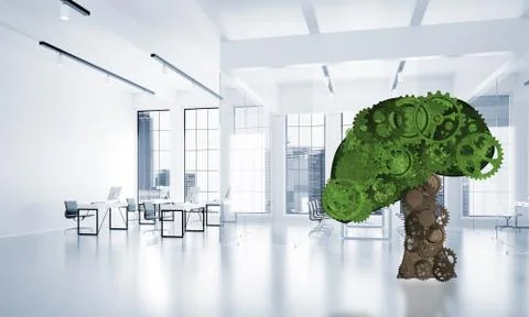 Eco green environment concept presented by tree as working mechanism or engine Stock-Illustration