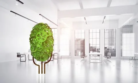 Eco green environment concept presented by tree as working mechanism or engine Stock-Illustration