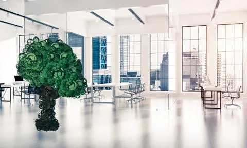 Eco green environment concept presented by tree as working mecha Stock Illustration