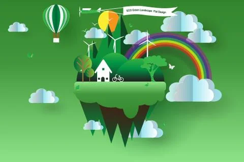 Eco green landscape flat design,vector,illustrator イラスト素材
