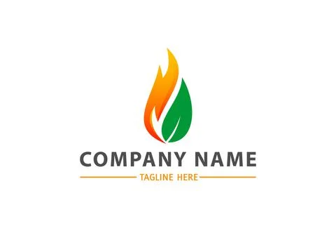 Eco Green Leaf Fire Logo Template Design	 Stock Illustration