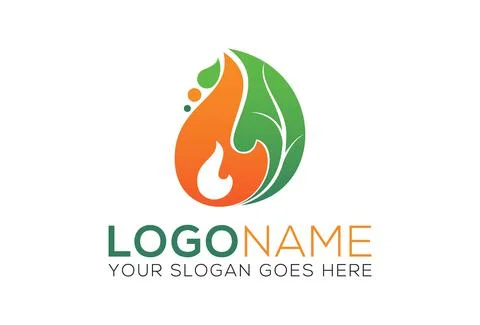 Eco Green Leaf Fire Logo Template Design	 Stock Illustration