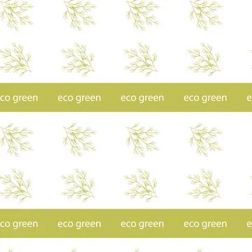Eco green seamless pattern with abstract leafy branches on white background Stock Illustration