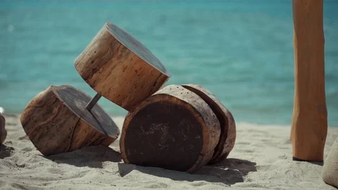 Eco gym on the beach Stock Footage 124299204