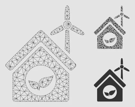 Eco House Building Vector Mesh Wire Frame Model and Triangle Mosaic Icon Ilustración de archivo