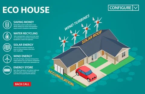 Eco house concept - modern automatic systems with green renewable electricity. Ilustración de archivo