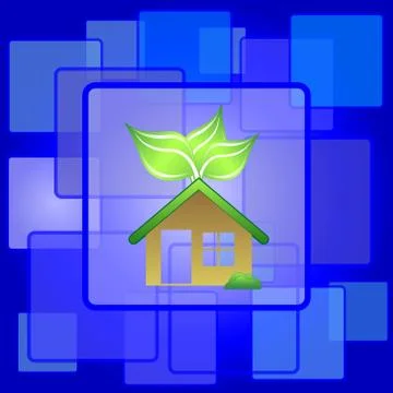 Eco house icon. Internet button on abstract background.. Ilustración de archivo