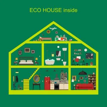 Eco house inside Stock Illustration