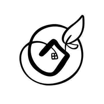 Eco House leaf. Simple Calligraphy nature Vector bio Icon. Estate Architecture 스톡 일러스트