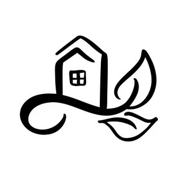 Eco House leaf. Simple Calligraphy nature Vector bio Icon. Estate Architecture Stock Illustration