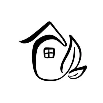 Eco House leaf. Simple Calligraphy nature Vector bio Icon. Estate Architecture Ilustración de archivo